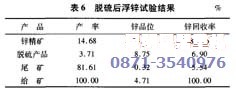 会理某锌矿尾矿中氧化锌综合回收工艺（表6）
