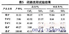 萤石矿选矿设备闭路工艺流程试验结果